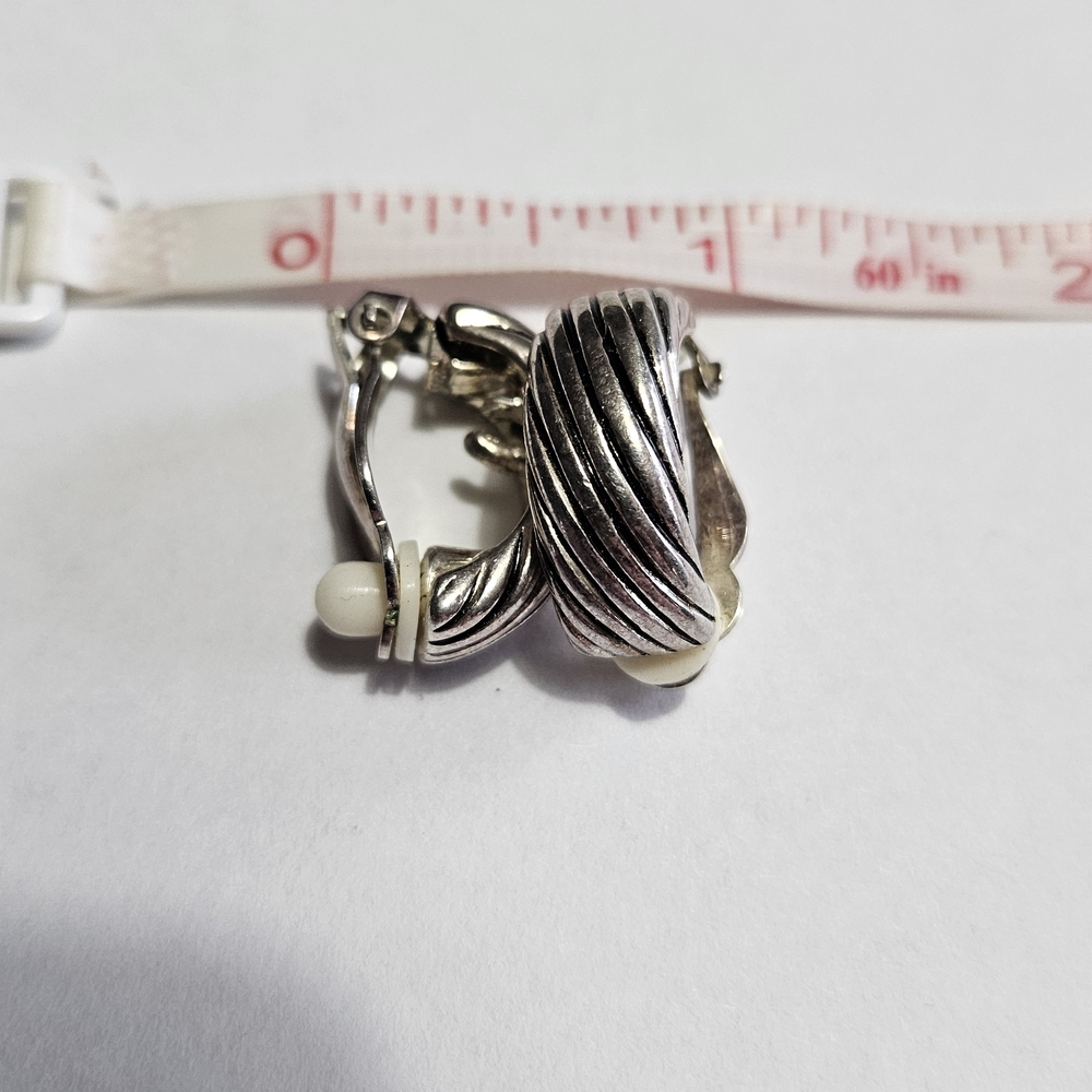 Premier Designs Silver-Tone Ribbed Clip-On Earrings